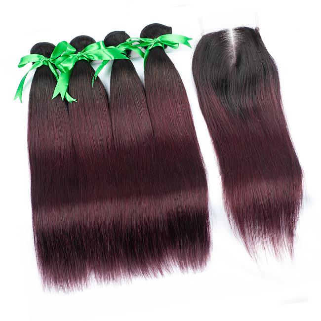 1b 99j Indian Straight Human Hair Weave Middle Part Indian Remy