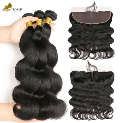 Ladies Remy Human Hair Extensions Bundles 100% Brazilian With Lace Frontal Closure