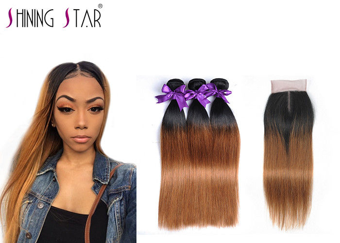 3 Pcs Straight Ombre Peruvian Hair Bundles With Closure No