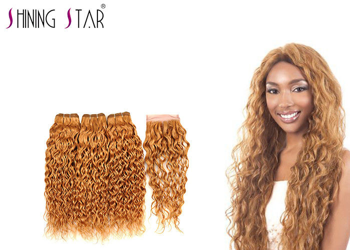 3 Bundles Virgin Water Wave Hair Extensions With Closure Blonde