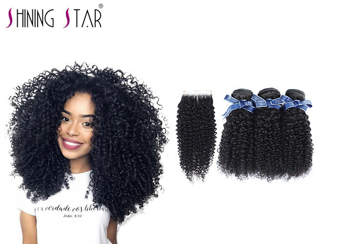 100 Unprocessed Remy Kinky Curly Hair Weave With Lace Closure 3