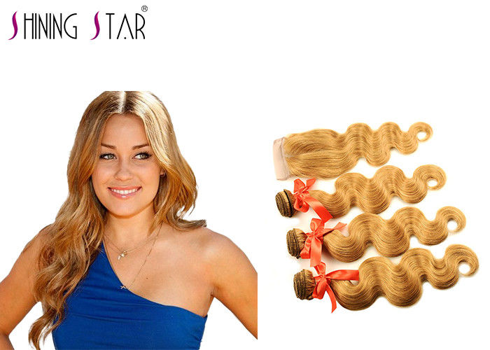 Honey Blonde Body Wave Human Hair Weave With Lace Closure