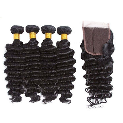 12A Grade Deep Wave Virgin Human Hair Bundles 95-100g With Closure Custom