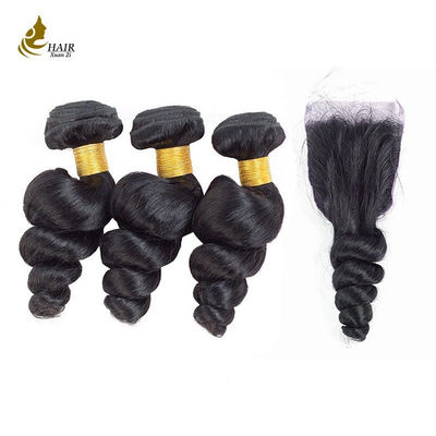 Double Weft Virgin Human Hair Bundles Loose Wave 8Inch-30 Inch With Closure