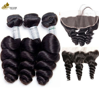 Loose Wave Brazilian Kinky Curly Virgin Hair Packs With Frontal Lace Closure