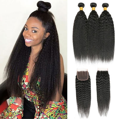 Kinky Straight Brazilian Human Hair Bundle With Closure 8A/9A/10A