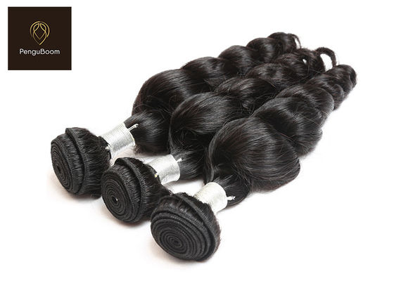 Double wefted 10a Reinforced Real Human Hair Bundles Loose Wave Black Color