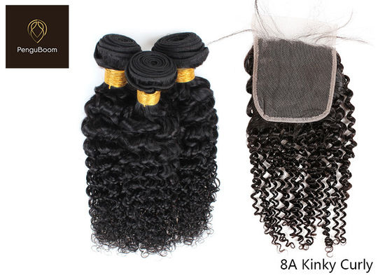 10inch 8A Curly Human Hair Bundles With Closure With Closure Tangle Free