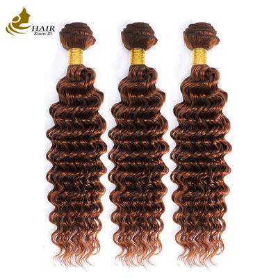 quality  Peruvian Hair Deep Curl Copper 33# Brown color virgin Human Hair weft Bundles factory