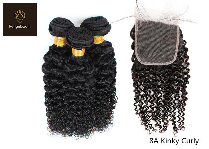 10inch 8A Curly Human Hair Bundles With Closure With Closure Tangle Free