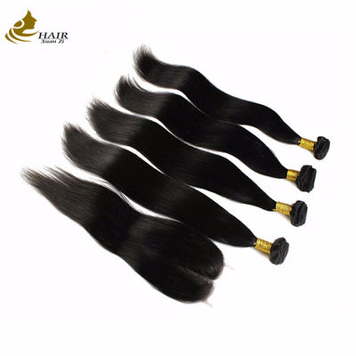 100g Virgin Human Hair Extensions Bundles Natural Black Straight With Closure