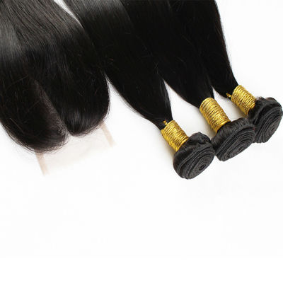 100g Virgin Human Hair Extensions Bundles Natural Black Straight With Closure