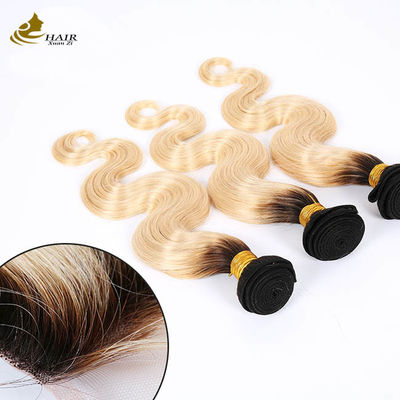 1B Blonde Ombre Human Hair Extensions Remy Weave Wig Bundles With Closure