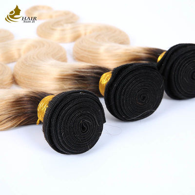 1B Blonde Ombre Human Hair Extensions Remy Weave Wig Bundles With Closure