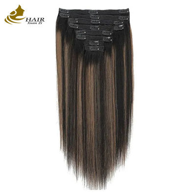 Straight Invisible Clip In Hair Extensions Human Ponytail Piano Color