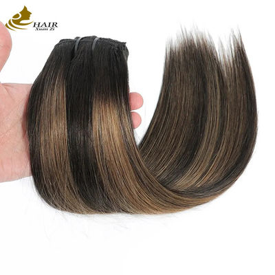 Straight Invisible Clip In Hair Extensions Human Ponytail Piano Color