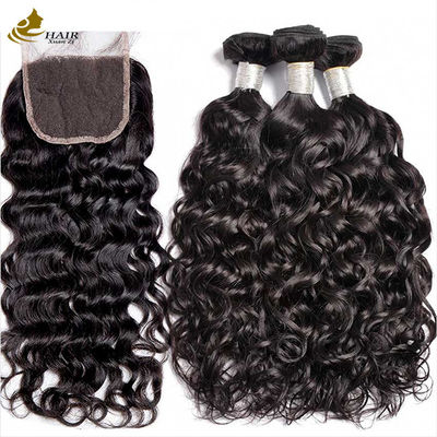 OEM Brazilian Unprocessed Water Wave Virgin Hair Bundles Black Colored