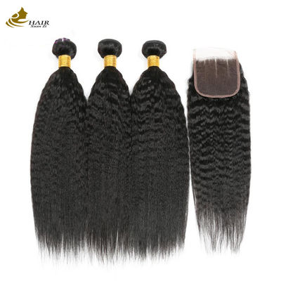 Kinky Straight Brazilian Human Hair Bundle With Closure 8A/9A/10A