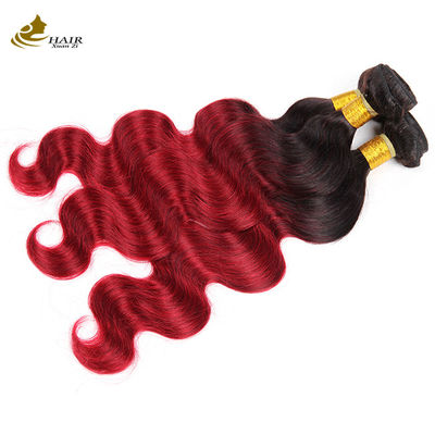Red Ombre Color Brazilian Human Hair Bundles With Closure