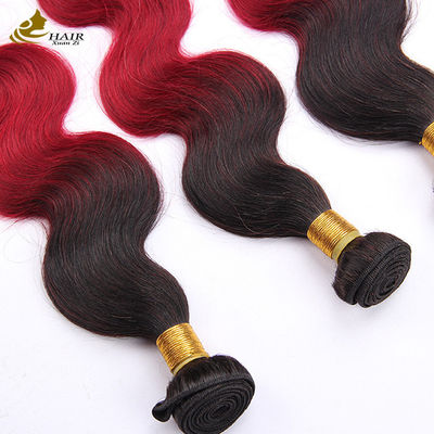 Red Ombre Color Brazilian Human Hair Bundles With Closure