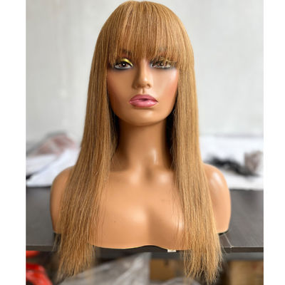 Straight 27# Color Human Hair Brazilian Virgin Frontal Wigs with Bangs