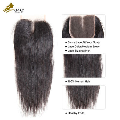 100% Human Hair 4*4 Lace Closure Natural Color Brazilian Straight Lace Closure