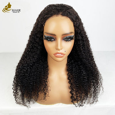 4*4 Frontal Lace Virgin Human Hair Natural Black Curl Wigs With Anti Slip Strips