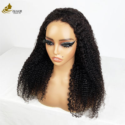 4*4 Frontal Lace Virgin Human Hair Natural Black Curl Wigs With Anti Slip Strips