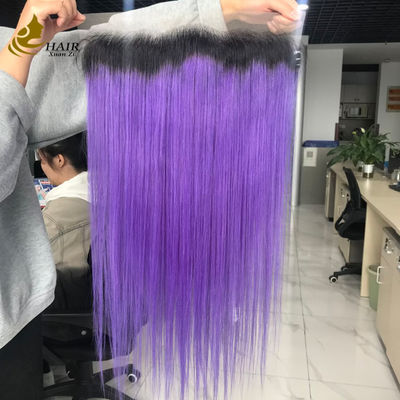 T1b/Purple Virgin Human Straight Hair 13*6 Lace Front Closure With Light Brown Lace