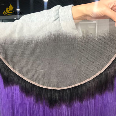 T1b/Purple Virgin Human Straight Hair 13*6 Lace Front Closure With Light Brown Lace