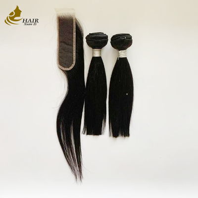 2 Pieces 10inch Hair Bundles And HD 2*6 Hair Closure Virgin Human Hair Natural Black Straight Hair Weft