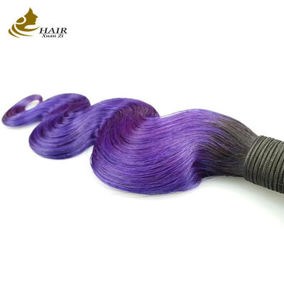 Purple Wavy Ombre Human Hair Extensions 26 Inch Kinky Curly