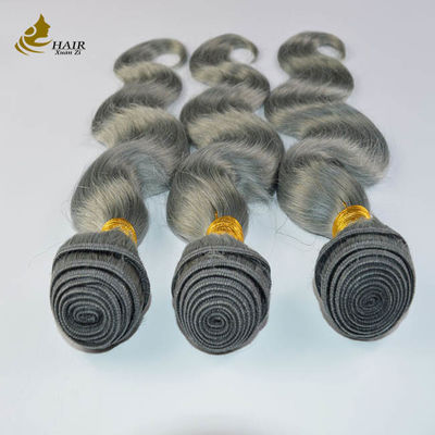 Grey Ombre Human Hair Extensions Bundles 26 Inch With Closure