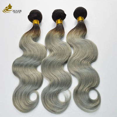 Brazilian Ombre Human Hair Extensions Grey Color Virgin Human Bundles