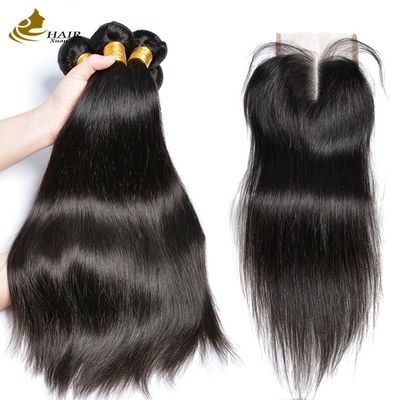 Unprocessed 100 Virgin Hair Human Bundles Natural Color Straight Hair Weft With Closure