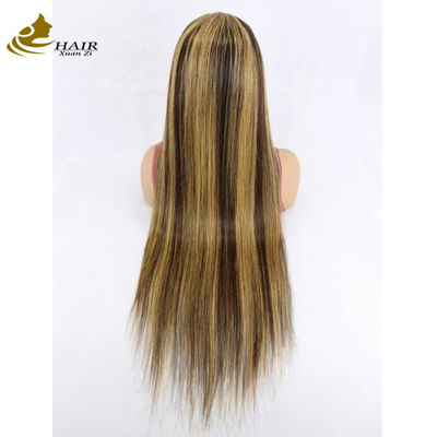 Kinky Straight Customized Human Hair Wigs Brown Breathable
