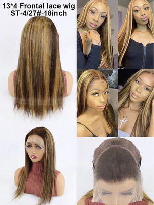 Kinky Straight Customized Human Hair Wigs Brown Breathable