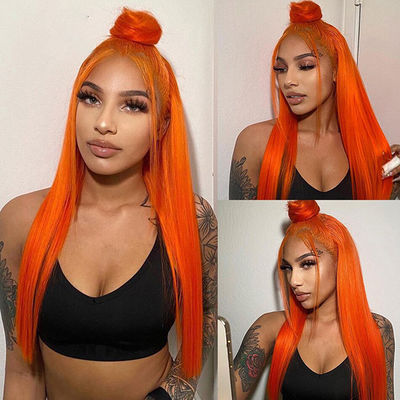 Ginger Orange Straight Lace Front Human Hair Wigs Pre Plucked for Women