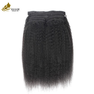 100% Remy Human Hair Extensions Kinky Straight Clip In Black Color Hair Extensions