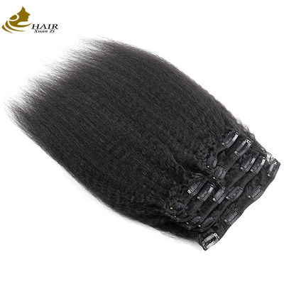 100% Remy Human Hair Extensions Kinky Straight Clip In Black Color Hair Extensions