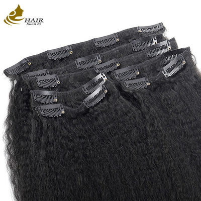 100% Remy Human Hair Extensions Kinky Straight Clip In Black Color Hair Extensions