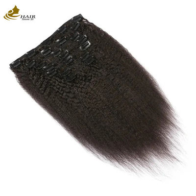 Factory Supplied Yaki Kinky Curl Malaysian Virgin Human Hair Clip In Hair Extensions 7pcs For Sale