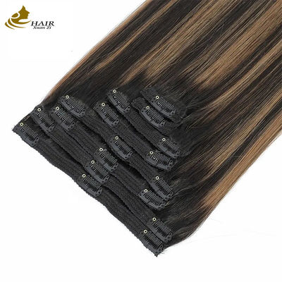 Straight Invisible Clip In Hair Extensions Human Ponytail Piano Color