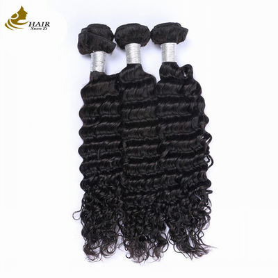 Deep Wave Natural Black 100% Virgin Human Hair Bundles With Closure