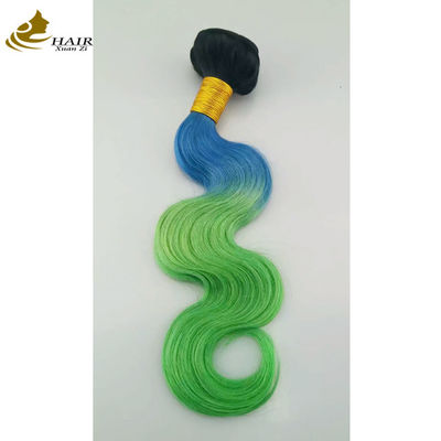 Customized Ombre Human Hair Extensions Bouncy Purple Blue Colored