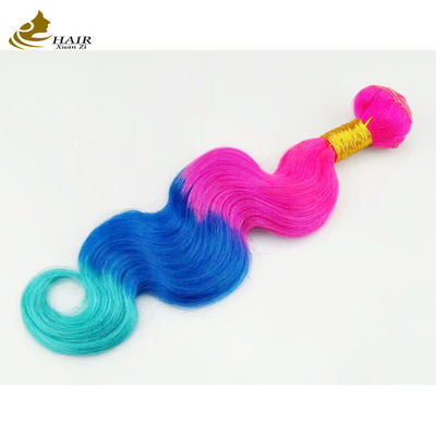 Customized Ombre Human Hair Extensions Bouncy Purple Blue Colored