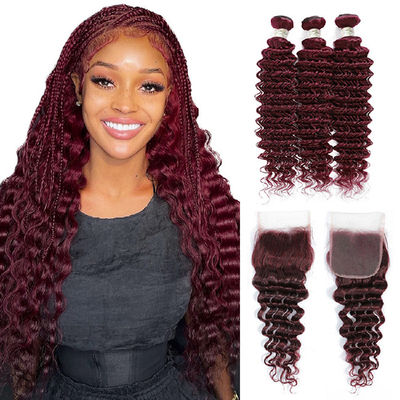 Deep Wave Ombre 99J Color Burgundy Wig Ombre Human Hair Extensions Bundles With Closure