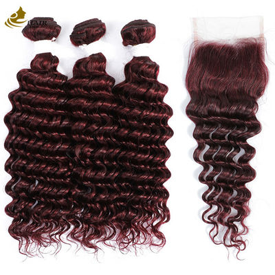 Deep Wave Ombre 99J Color Burgundy Wig Ombre Human Hair Extensions Bundles With Closure
