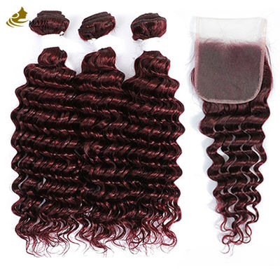 Deep Wave Ombre 99J Color Burgundy Wig Ombre Human Hair Extensions Bundles With Closure