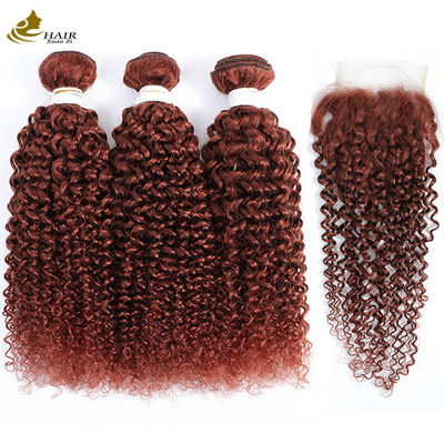 Kinky Curl 100% 99J Ombre Human Hair Extensions 100% Virgin Human Hair Bundles Weft With Closure